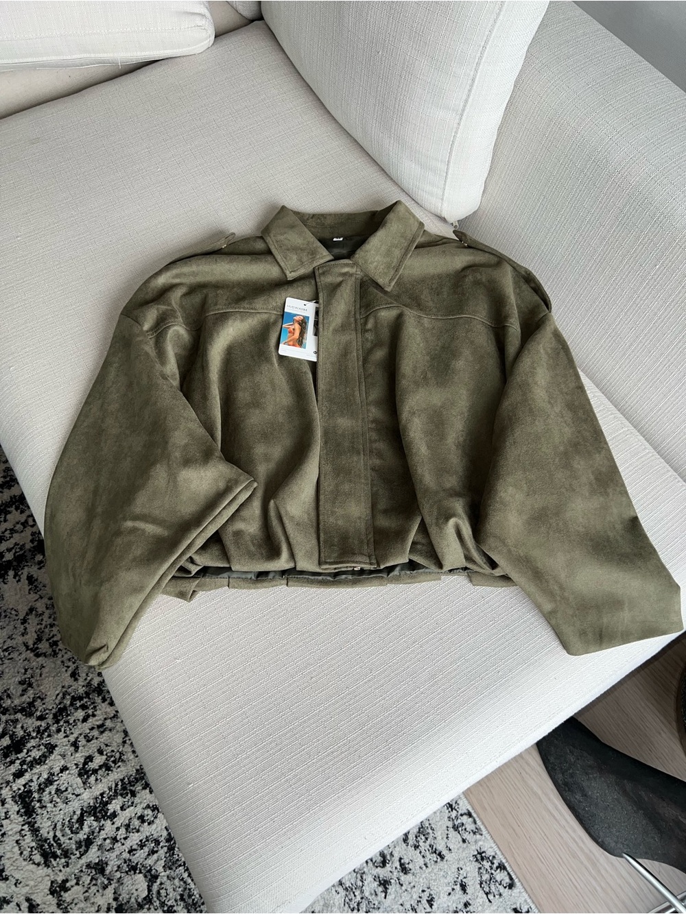 Olive Green Faux Suede Jacket - Women
